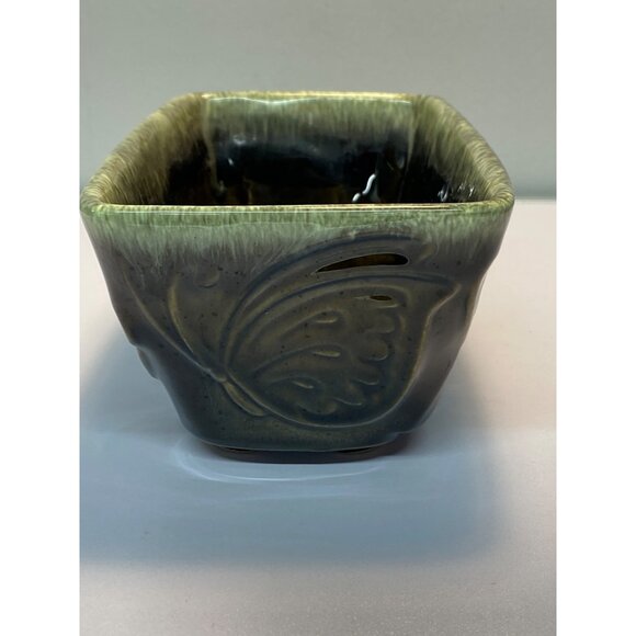 Vtg Hull Pottery USA F16 Ceramic Planter Butterfly Design Green Drip Rectangle - Picture 6 of 10